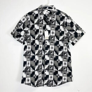 NEW BP Shirt Mens Medium Black Gray Patterned Short Sleeve Shirt Button Up NWT